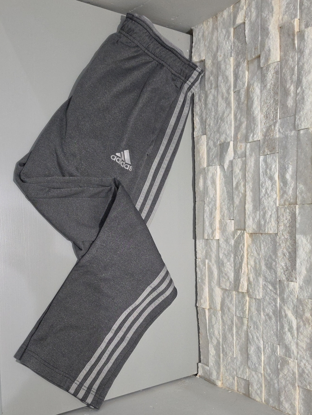 adidas Mens Dark Gray Three-Stripe Joggers